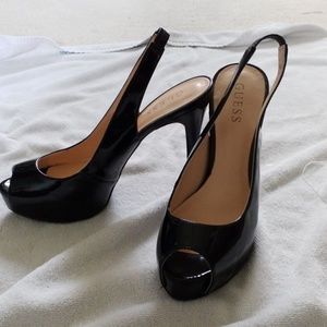 Guess Patent Sling Back Peep Toe Heels